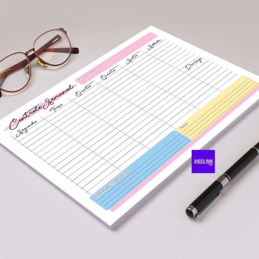 Bloco de Organização Semanal - 50 Fls Destacáveis | Planner Semanal Pronta Entrega Tam. (21x29,7cm) em Oferta na Shopee