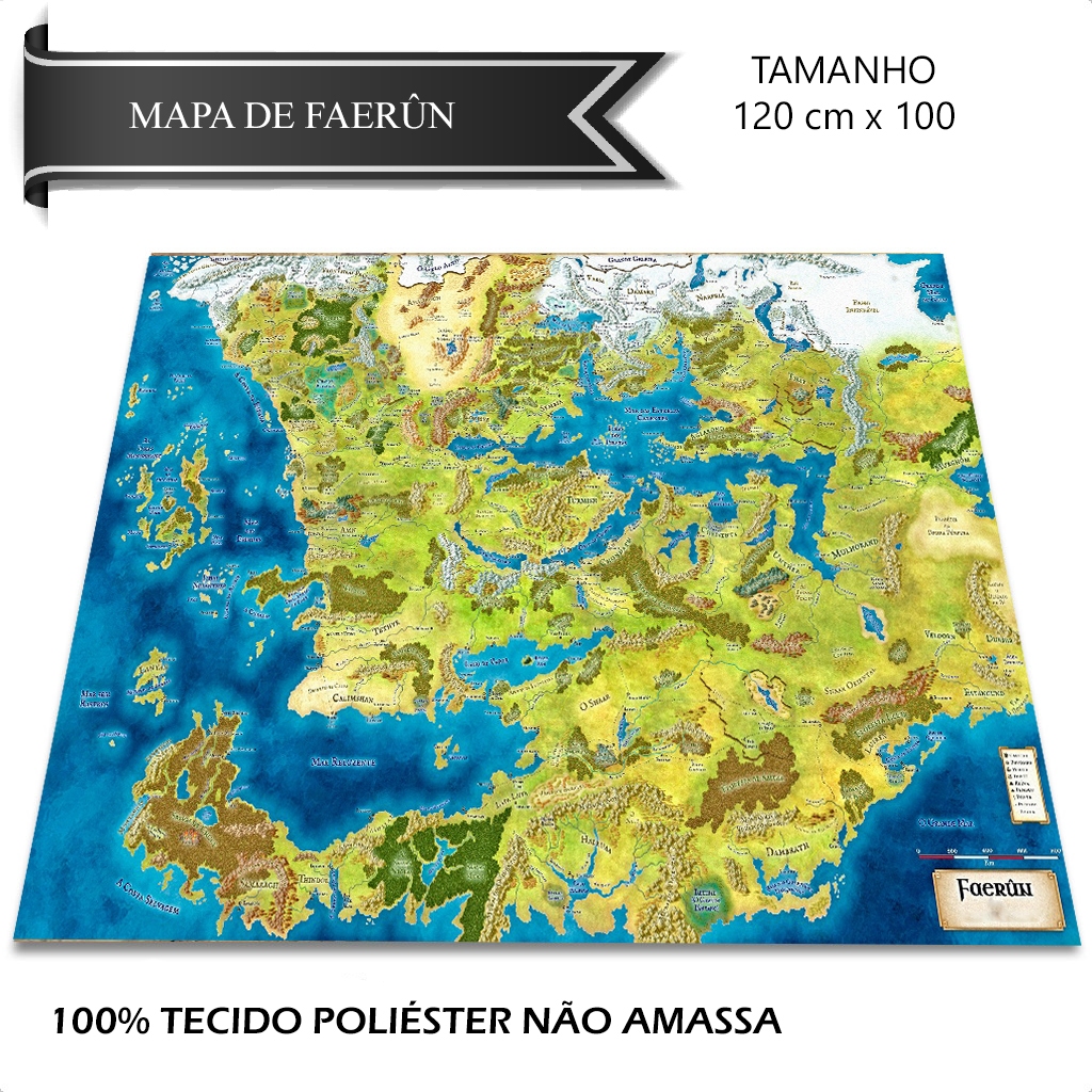 Mapa Gigante Faerûn 120cm x 87,5cm RPG playmat dungeons and dragons