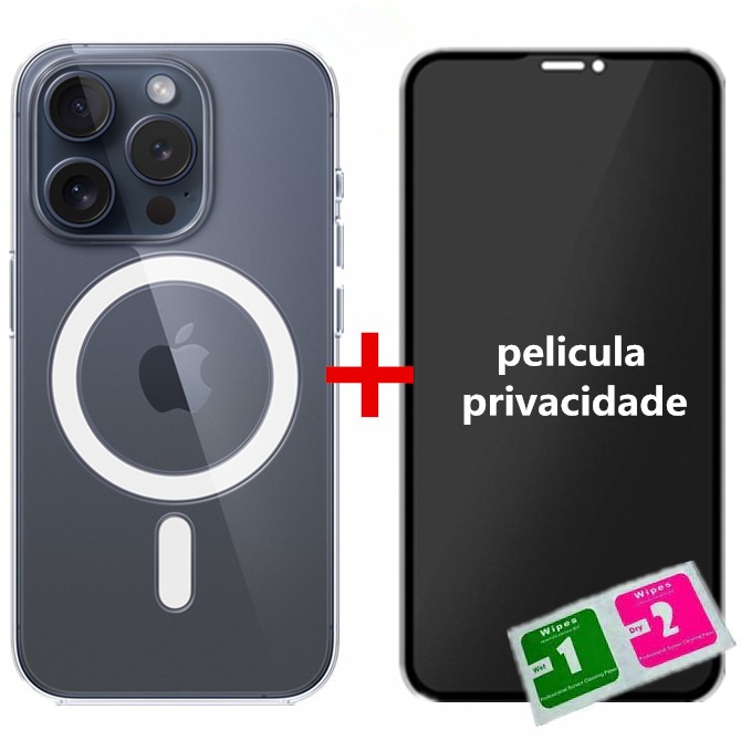 Capa Magnética IPhone Capinha Magsafe + Pelicula Privacidade spy 3D Para Iphone 7/8 PLUS XR 11 12 13 14 15 16 PRO MAX em Oferta na Shopee
