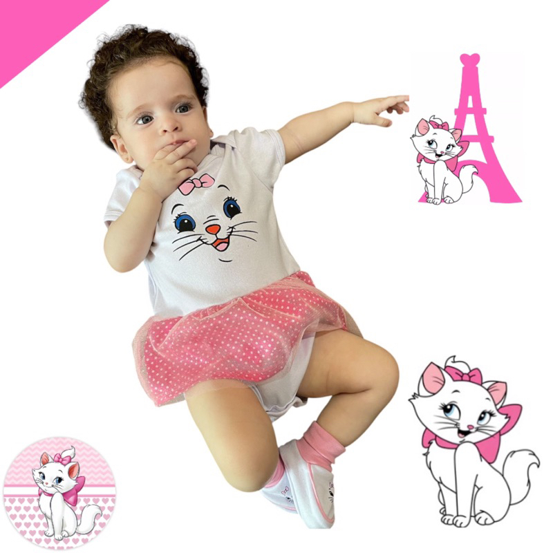 Body+pantufa da gatinha, mêsversário,bebê temáticos e personagens-malha suedine 100% algodão