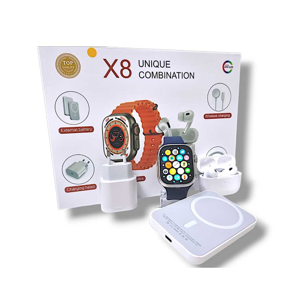 Kit Relógio Fone Carregador PowerBank Smartwatch X8 ULTRA Pro Max Watch 8