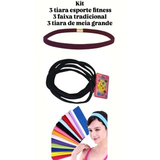 Kit 3 tiara esporte fitness
3 faixa tradicional 
3 tiara de meia grande 
(Total de itens 9 unidades)