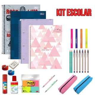 Kit Material Escolar Básico 13 Peças Caderno Universitário Volta as Aulas