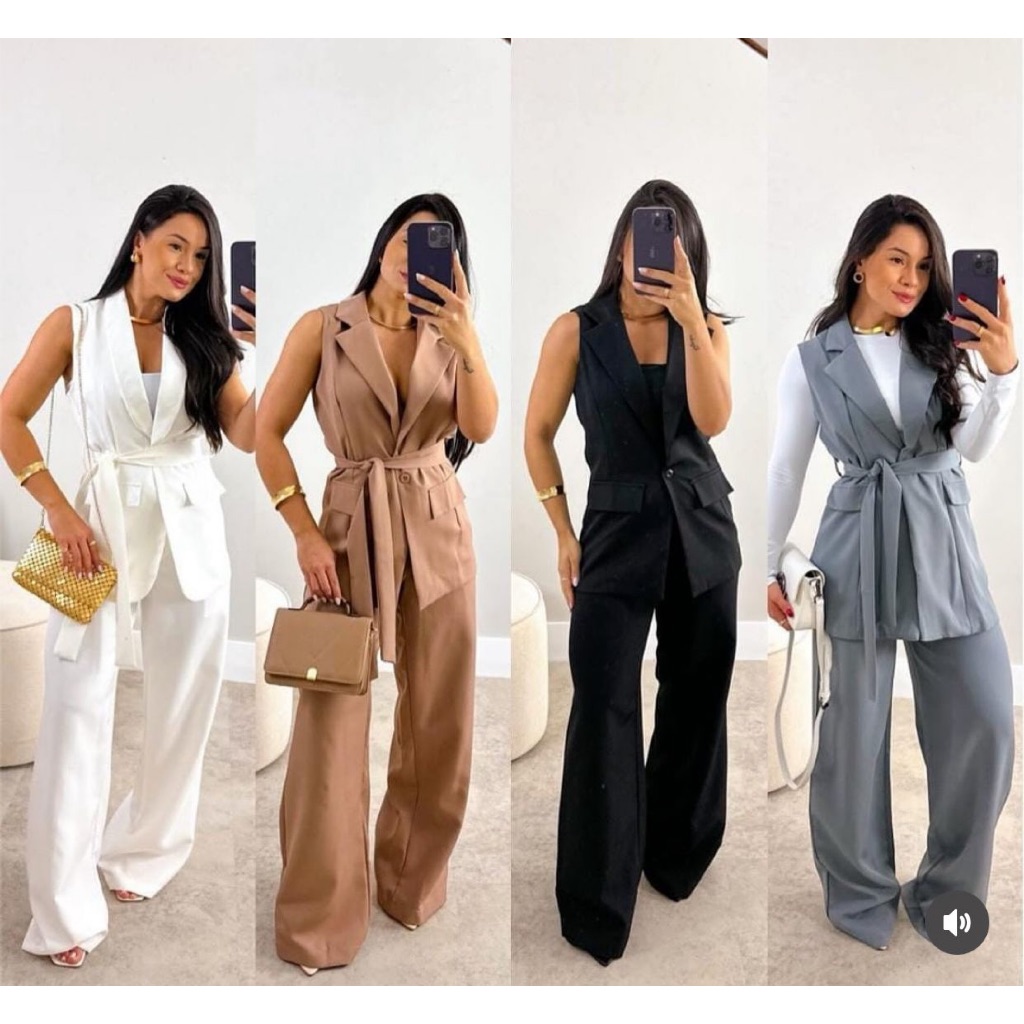 ￼Conjunto Calça Pantalona Social e Blazer Colete Feminino