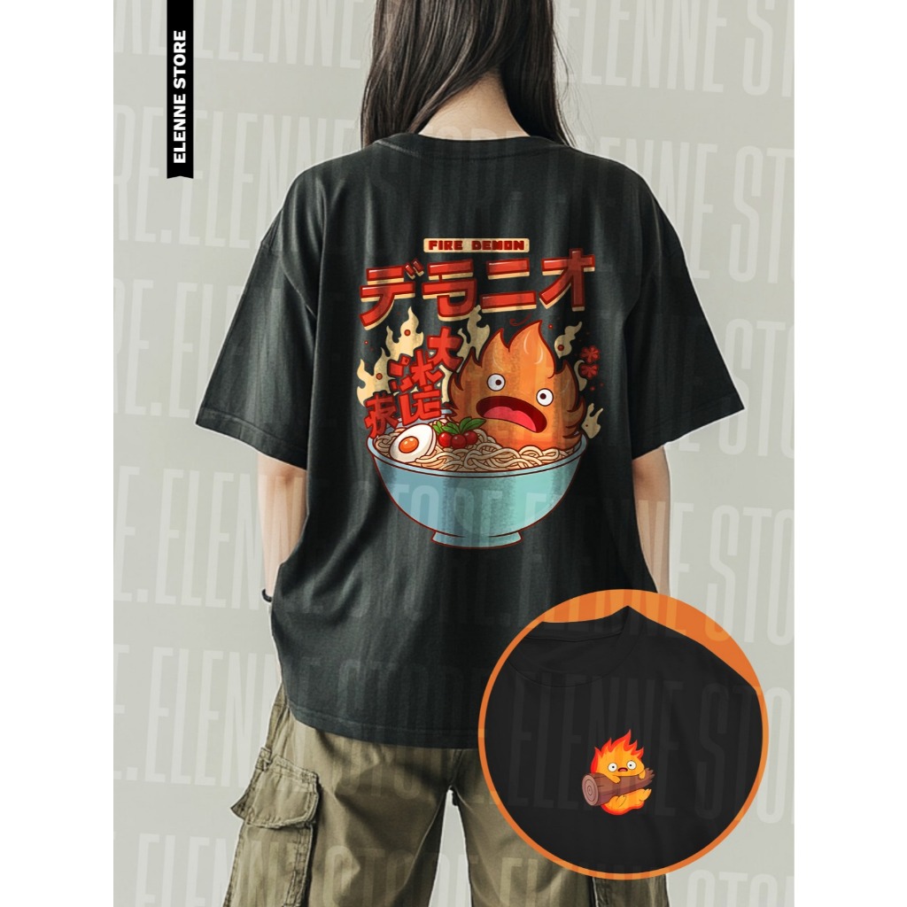 Camiseta Calcifer 100% Algodão Animação O Castelo Animado Blusa Unissex Estampa Dupla Studio Ghibli em Oferta na Shopee