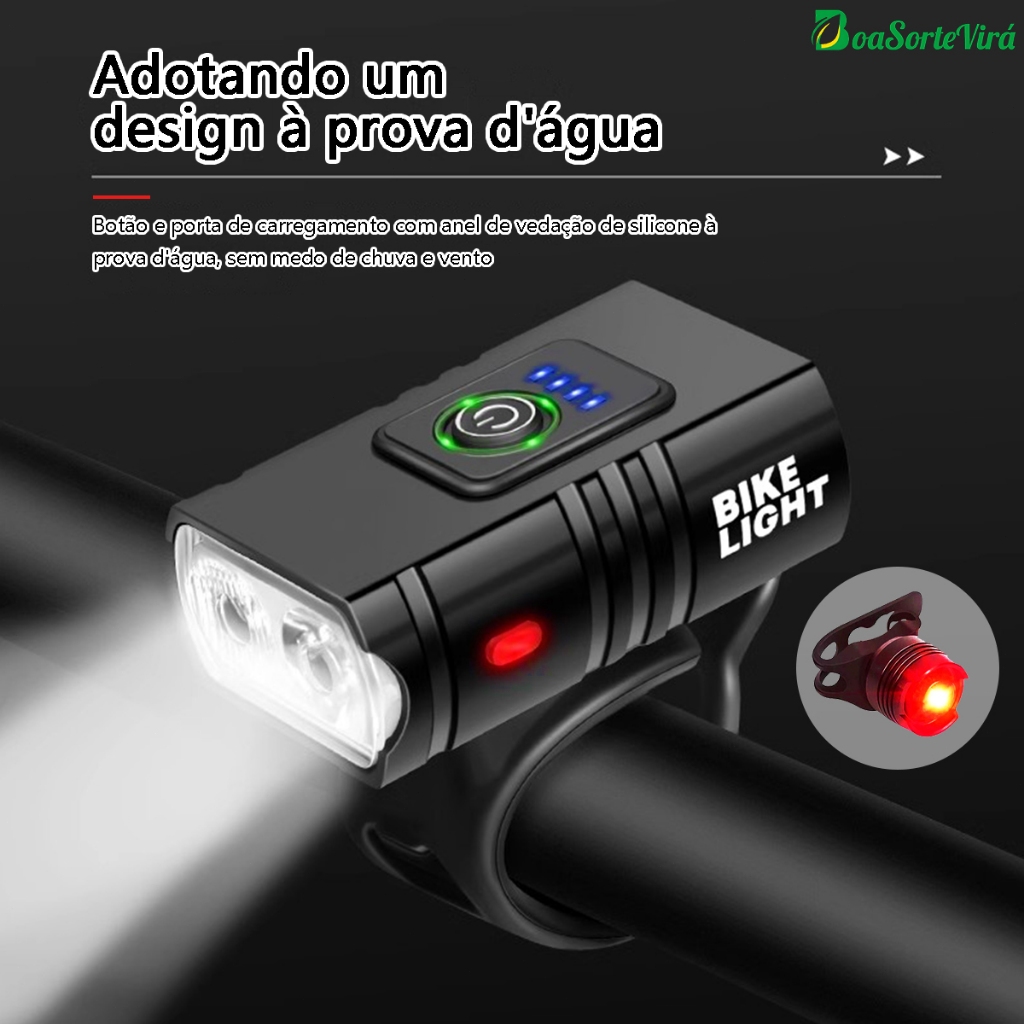 Kit Lanterna E Farol Bicicleta 7 Horas 2 T6 2000 Lumens Recarregável À Prova D'Água Lanterna Bike Dianteira E Traseira em Oferta na Shopee