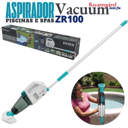 ASPIRADOR DE SUJEIRA DE PISCINA E SPA, POTENTE 10CV, BATERIA RECARREGÁVEL Ni-MH, USB, BIVOLT, INTEX.