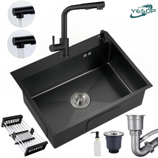 Cuba Pia Inox 304 Gourmet Cozinha 60x45 Com Torneira E Escorredor E Válvula Cor Fosco Preto Yesop em Oferta na Shopee