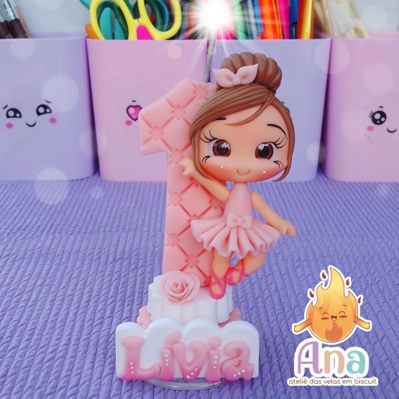 Vela personalizada aniversário bailarina de biscuit menina/topo de bolo/decoração festa infantil bailarina biscuit