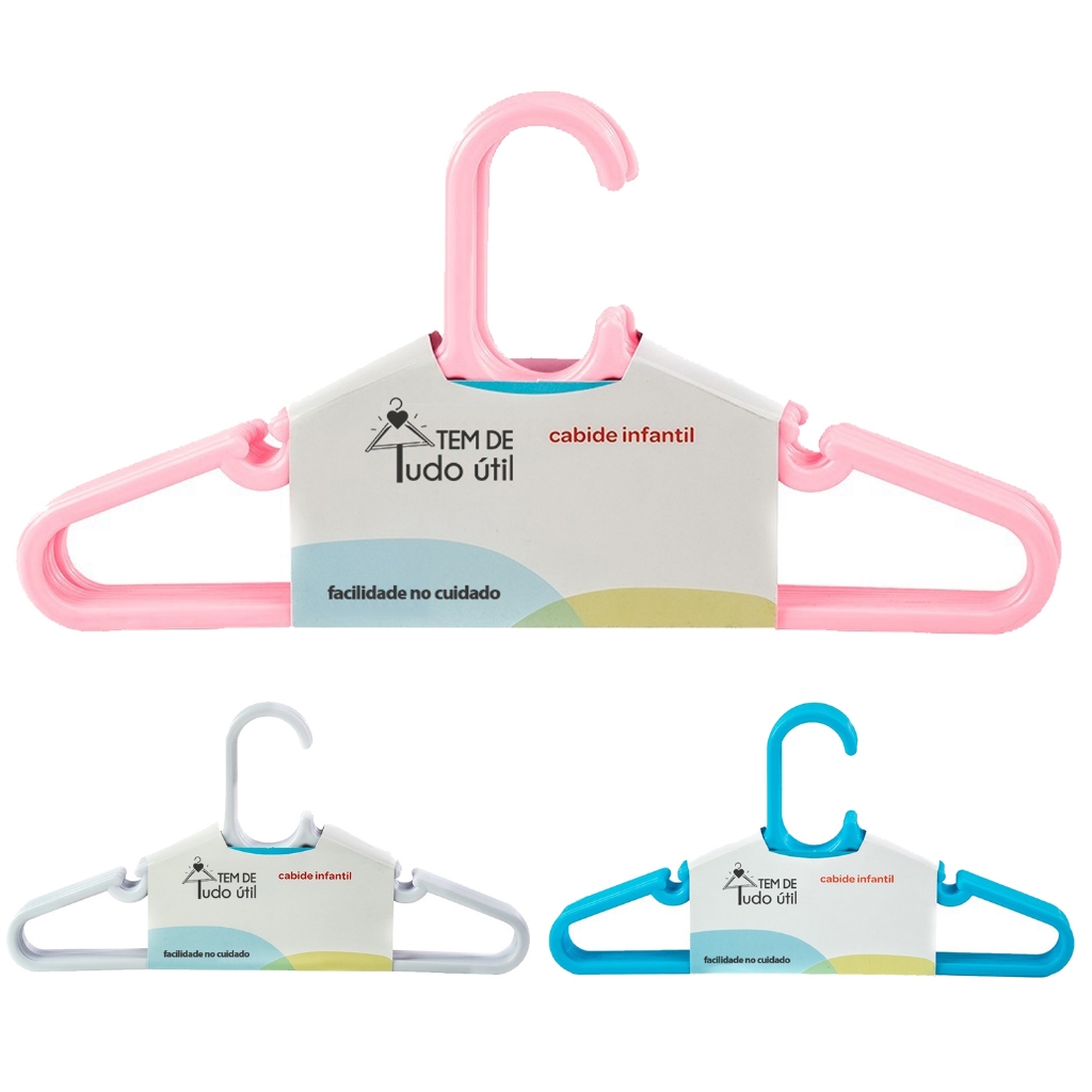 Kit 30 Cabide Infantil Organização de Roupas de bebe, Coloridos azul/rosa/branco