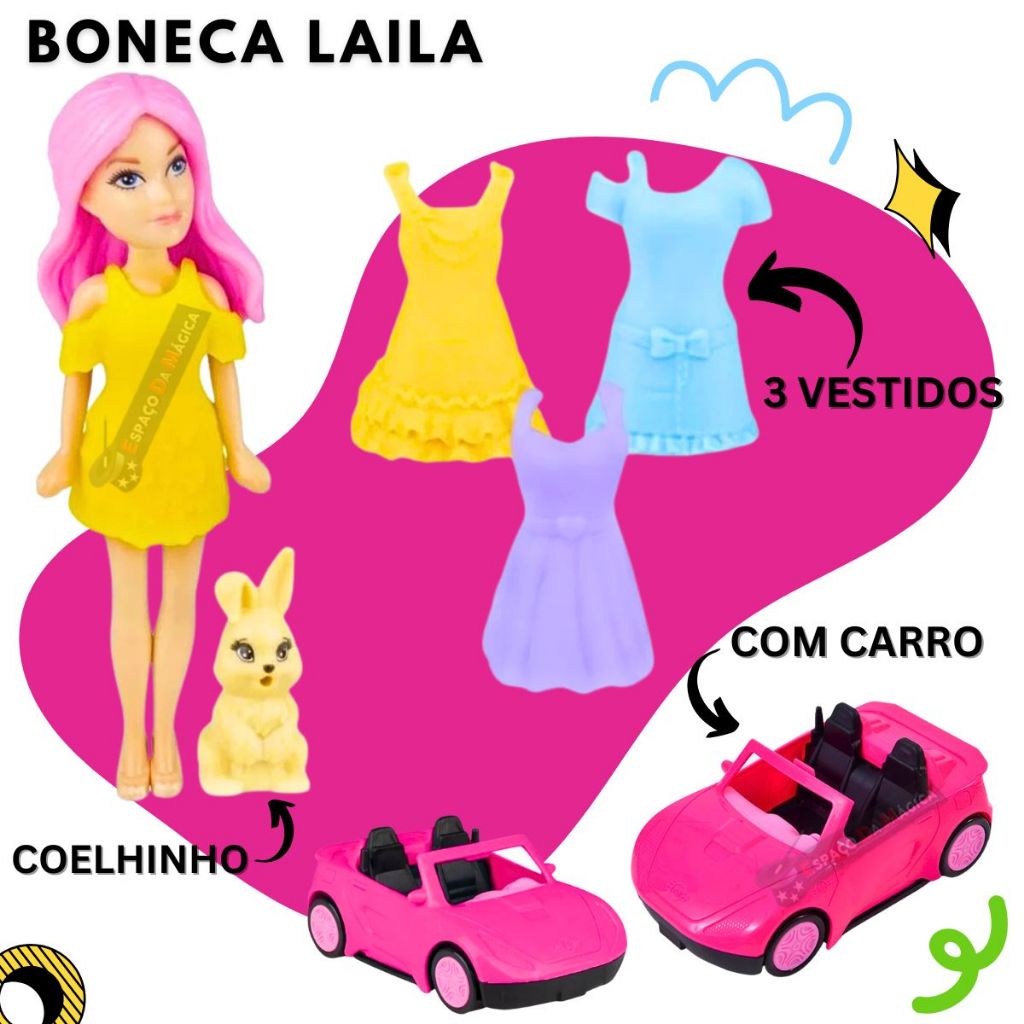 Boneca Laila Com Carro Roupa Pet Coelhinho - Estilo Polly Menina Presente