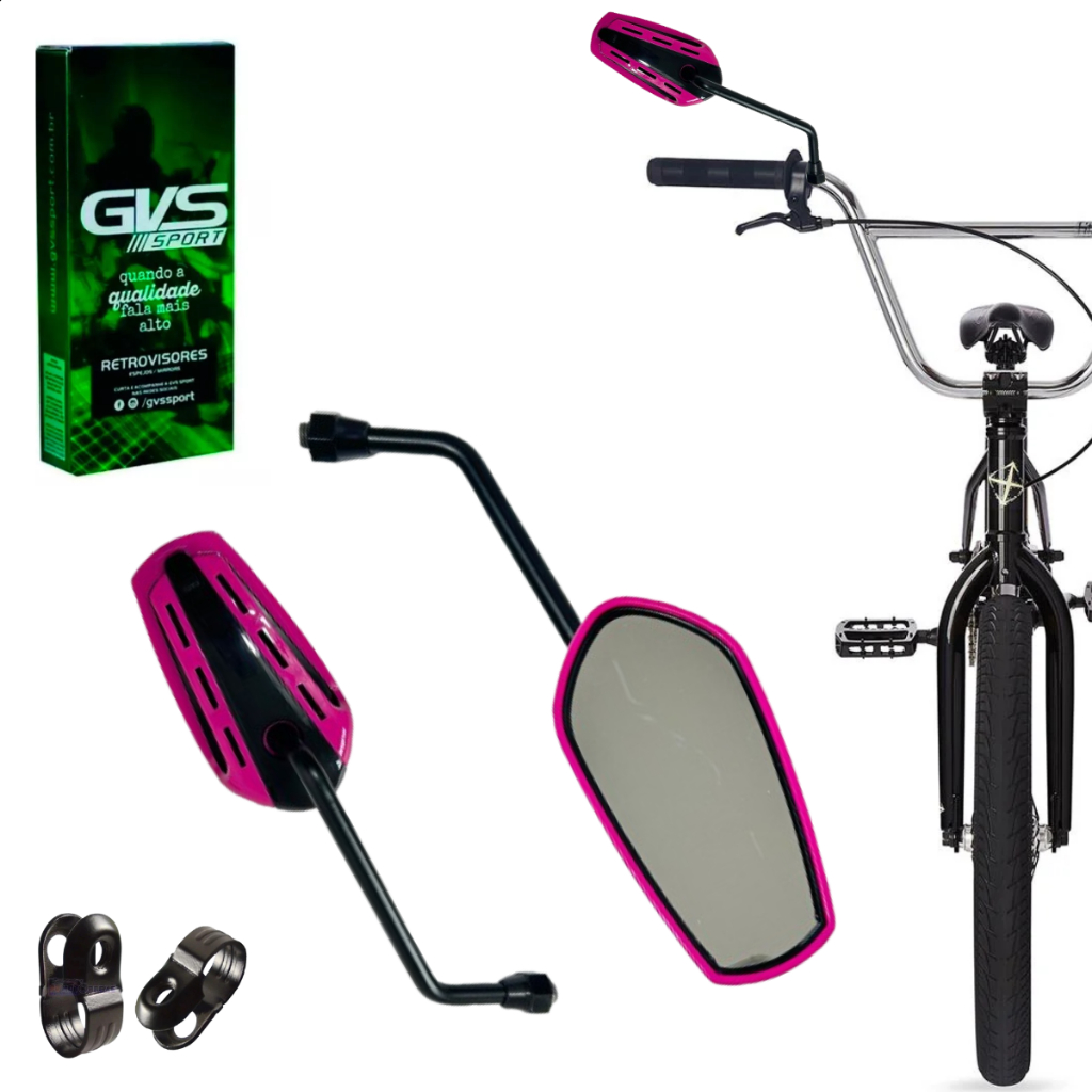 Retrovisor Gtx Rosa Original Gvs Lente Plana Com Adaptador Para Bicicleta