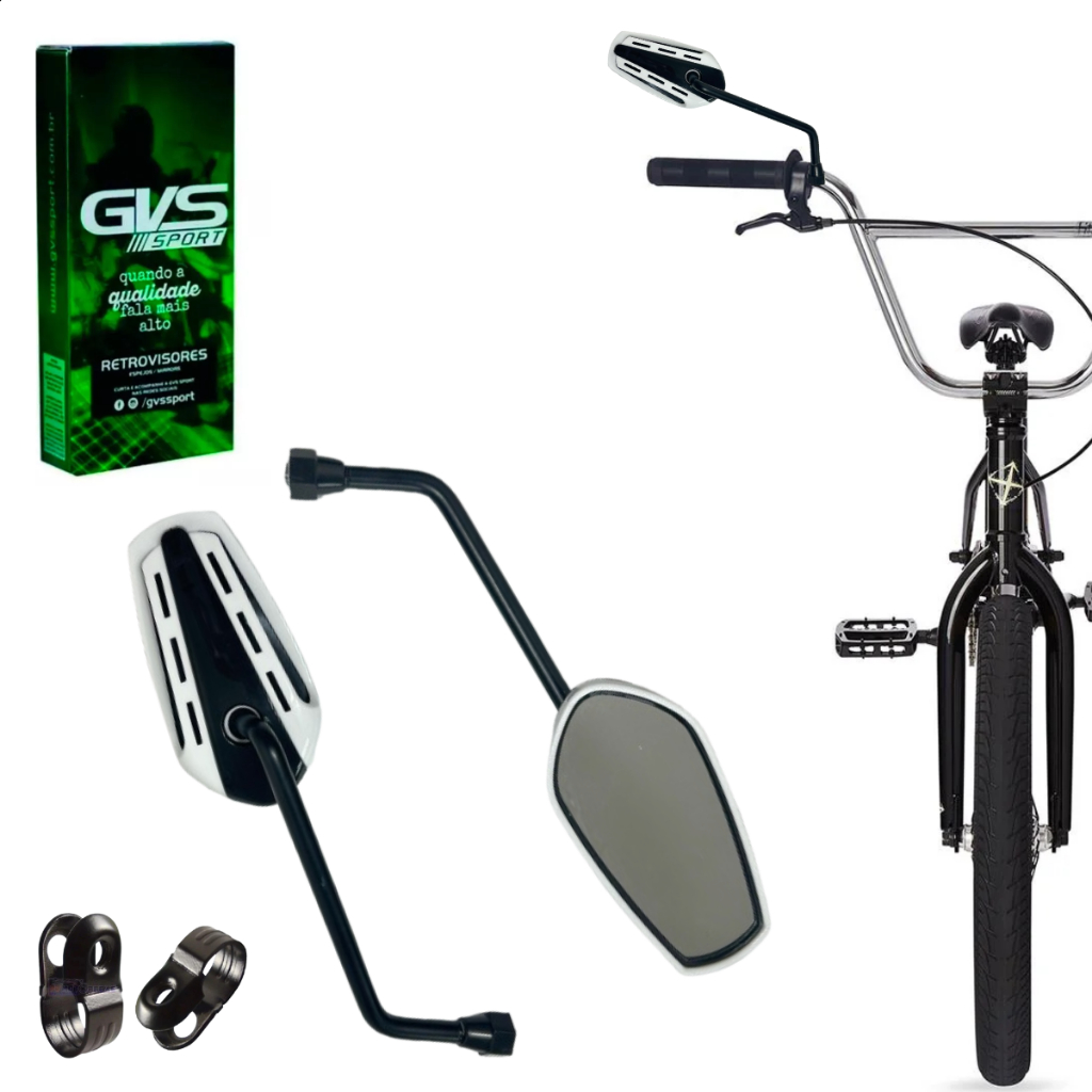 Retrovisor Gtx Branco Original Gvs Lente Plana Com Adaptador Para Bicicleta