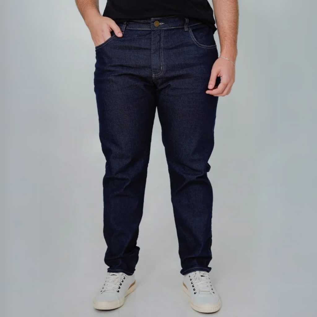 Calça Masculina Jeans Plus Size Com Lycra E Bolsos Tradicional Elastano Slim Tex Denim