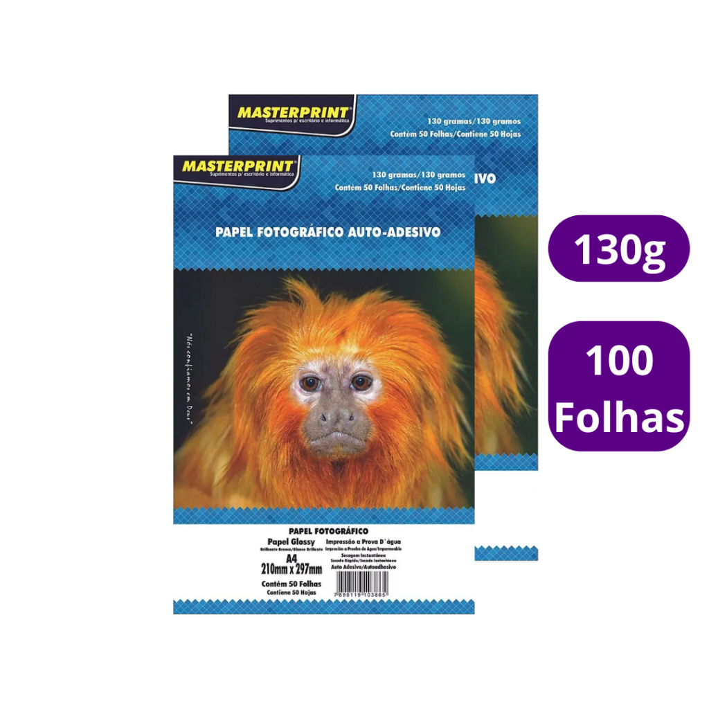 Papel Fotográfico Adesivo Glossy(Brilho) A4 130g MASTERPRINT 100 Folhas (PAPEL ADESIVO) em Oferta na Shopee