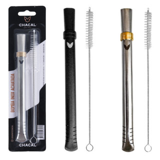 Kit Bomba Tereré Chacal Inox Achatada Com Escova