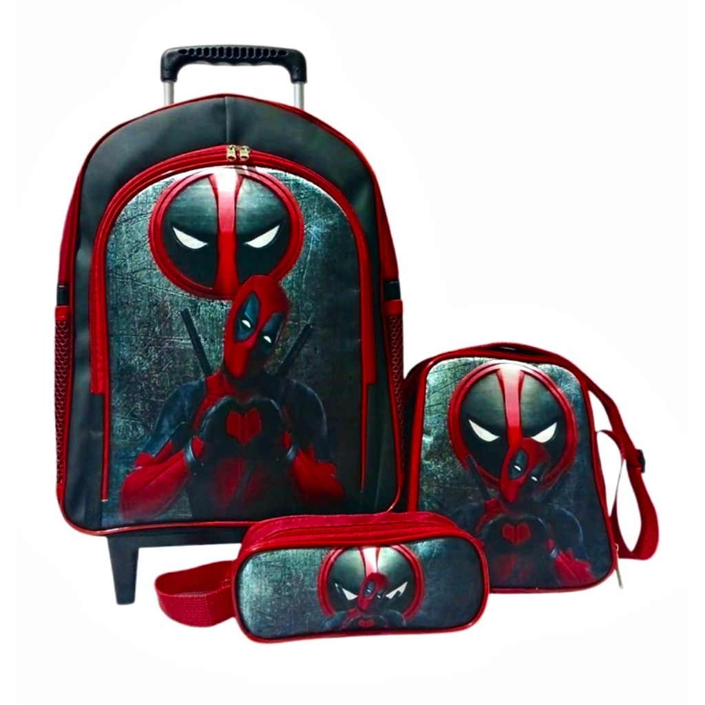 Mochila DeadPool Rodinhas Lancheira Estojo Kit Dead Pool em Oferta na Shopee