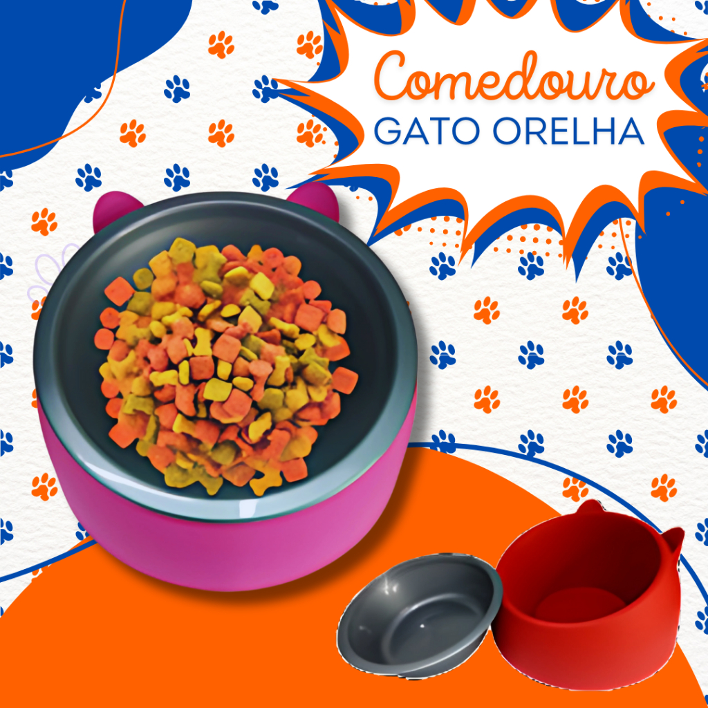 COMEDOURO E BEBEDOURO PARA GATOS ADUTOS E FILHOTES ERGONOMICO COM TIGELA E COMEDOURO ALTO