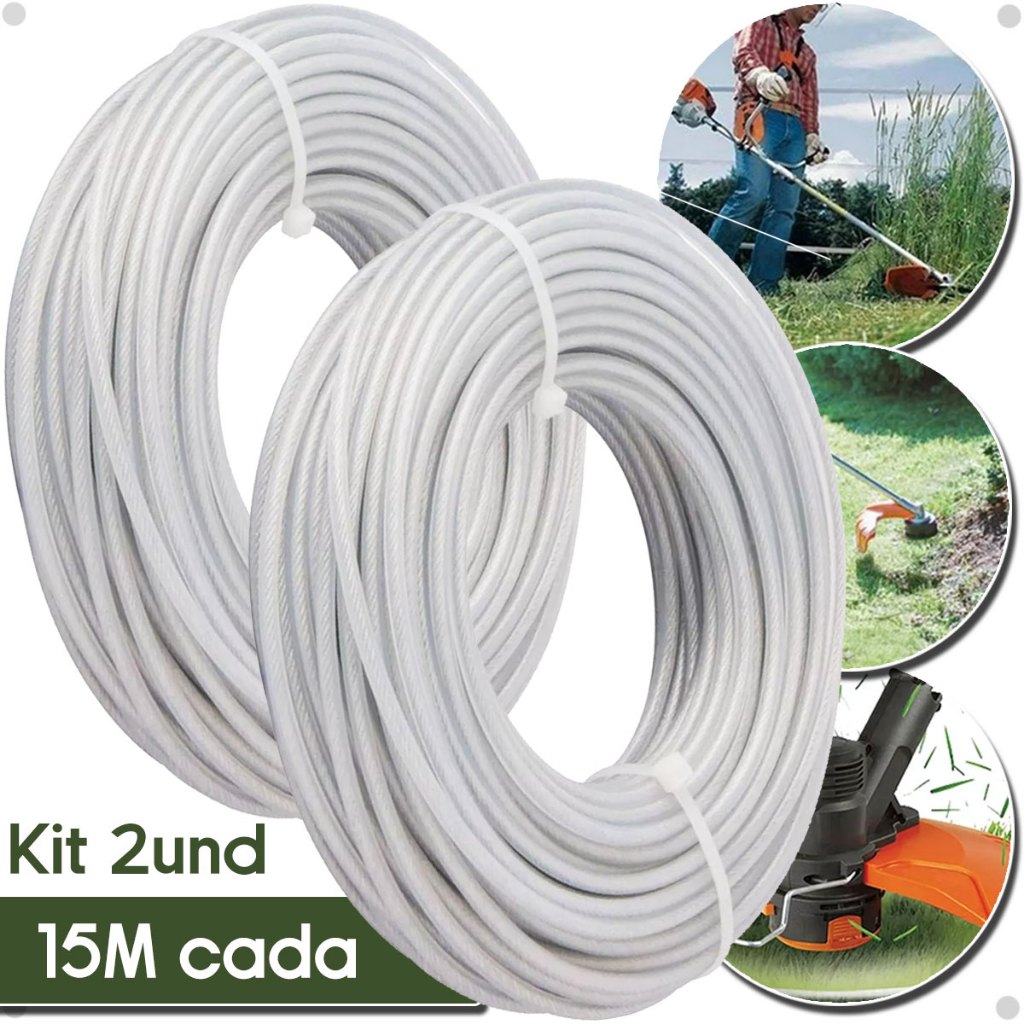 Kit 2 Rolos Fio Nylon Roçadeira Cortar Aparar Grama 15 Metros 3mm Aparadores E Roçadeira