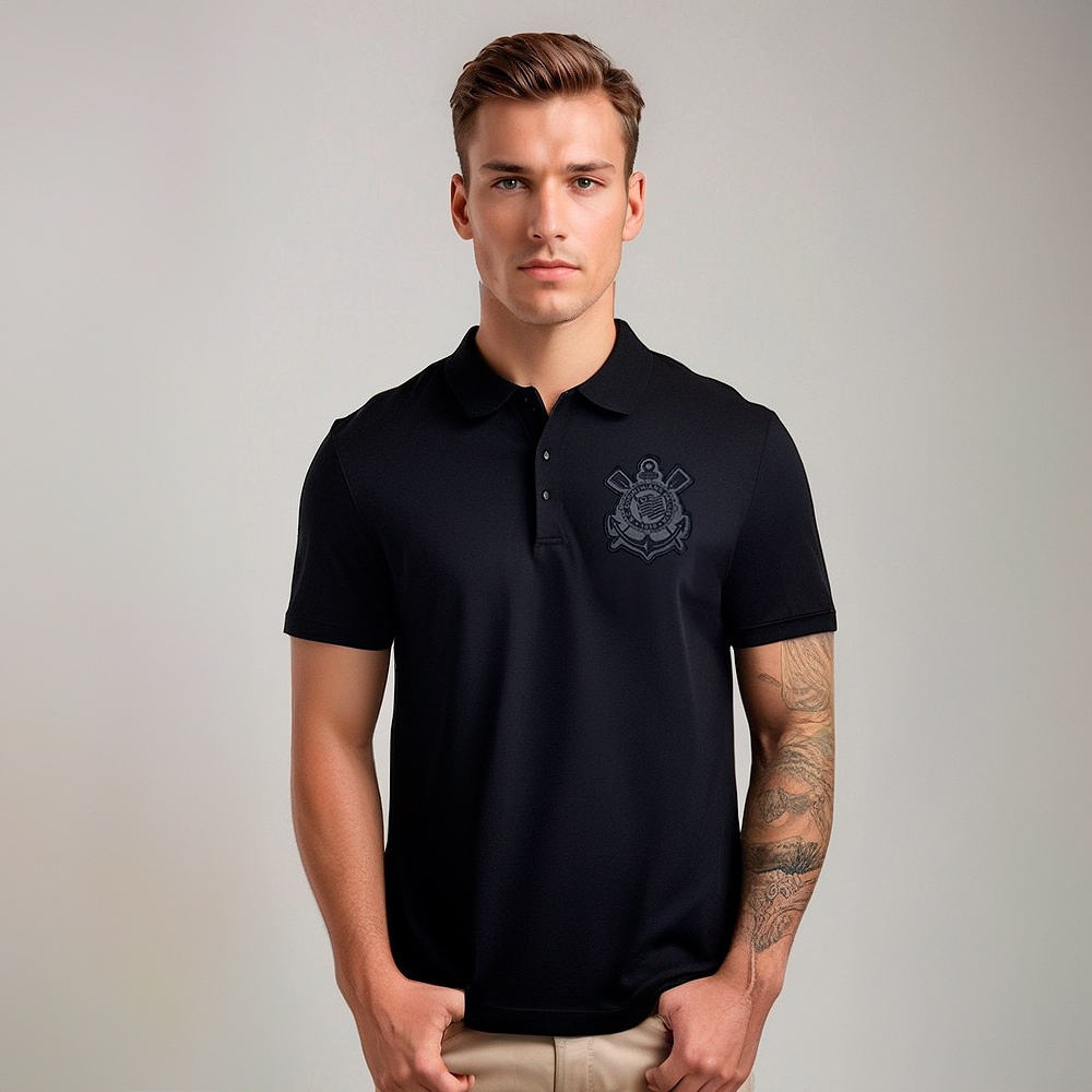 Camisa Polo Corinthians All Black Masculina Oficial Camisa Polo Corinthians All Black Masculina Oficial
