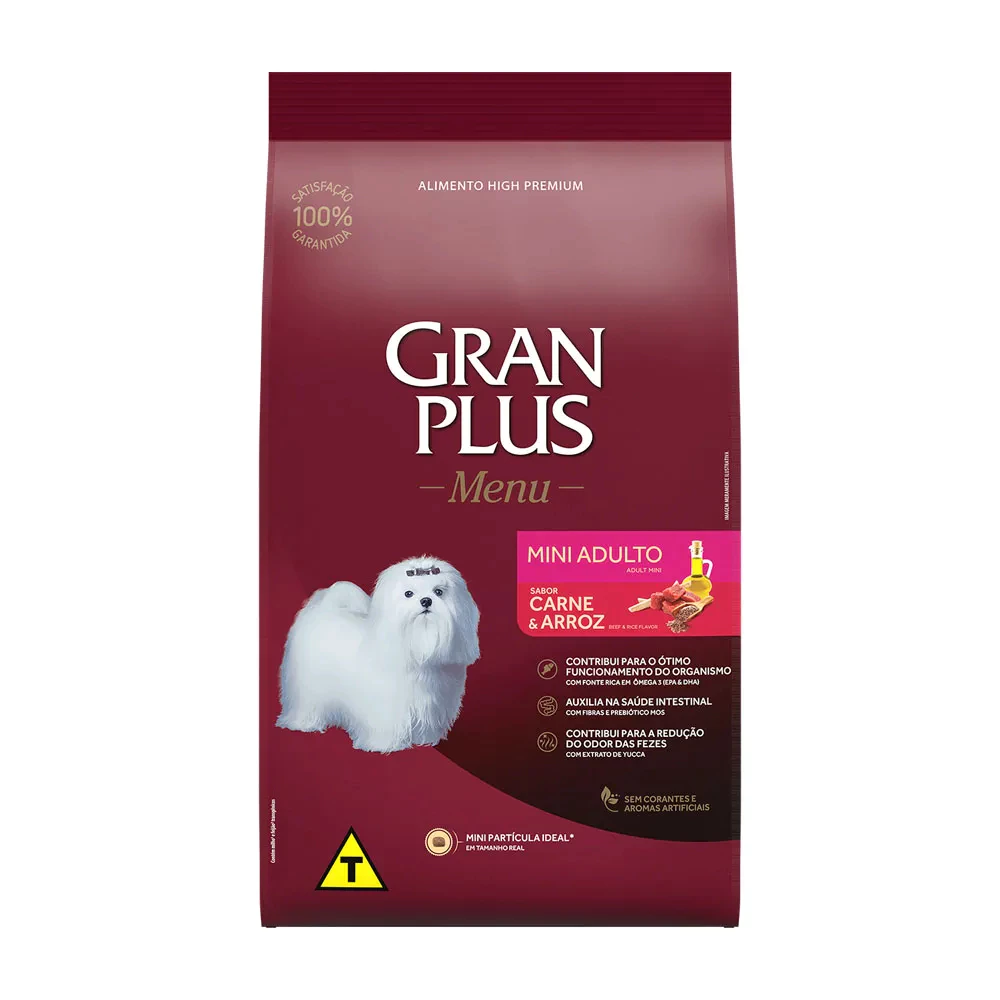 Racao GranPlus Caes Menu Adultos Mini Carne e Arroz 15kg
