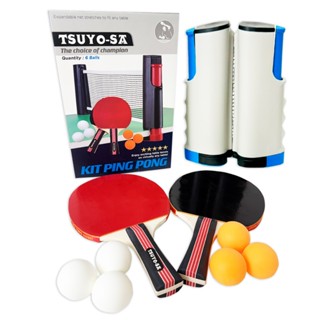 Kit 2 Raquetes Rede Retrátil Ping Pong Tênis Mesa 6 Bolas