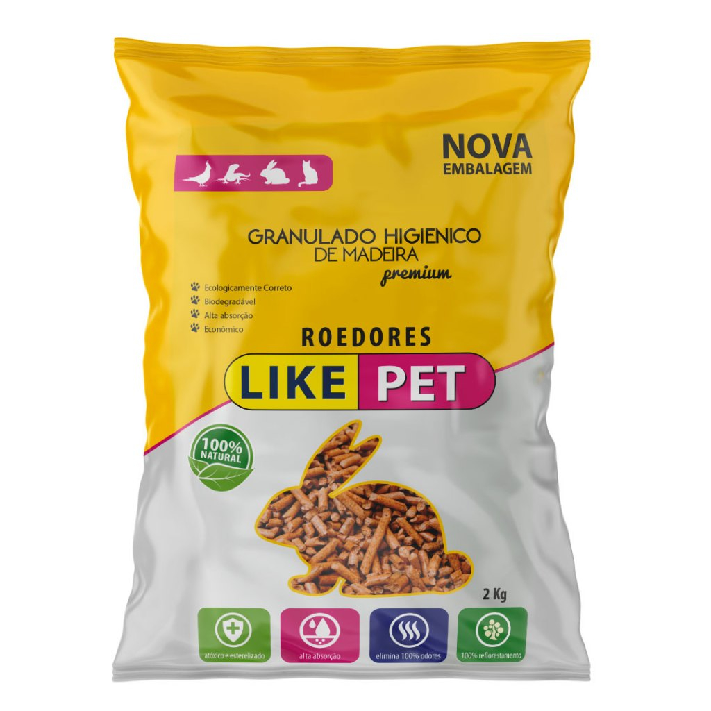 Granulado Higiênico Para Roedores Like Pet 2kg Absorvente Natural Elimina Odores Hamster Coelho