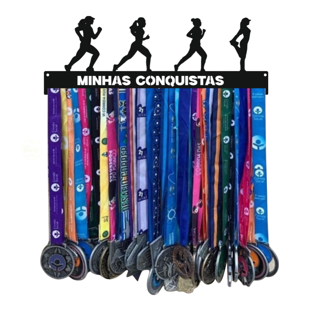 Porta Medalhas Corrida Feminino em MDF Super Resistente com 20 Ganchos