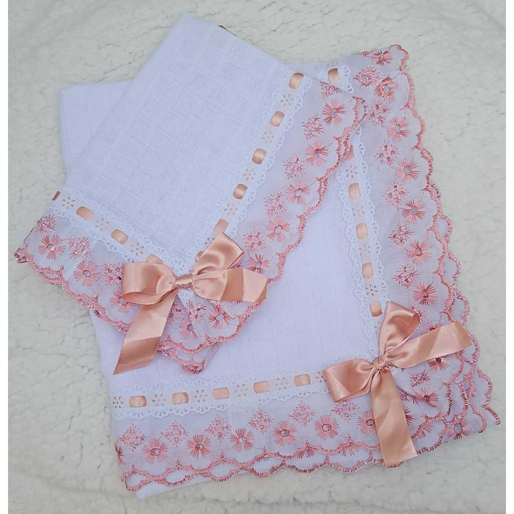 Jogo de fralda com bordado inglês Rose