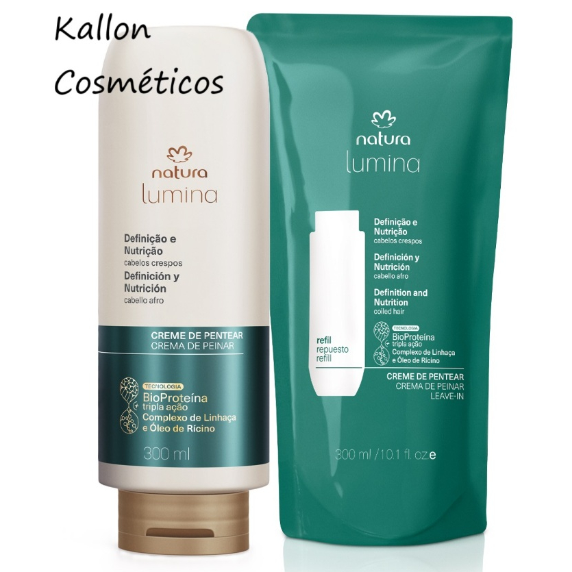 Kit Creme de Pentear para Cabelos Crespos Lumina com Refil 300 ml cada, Natura Cosméticos, Original, Novo, Vegano