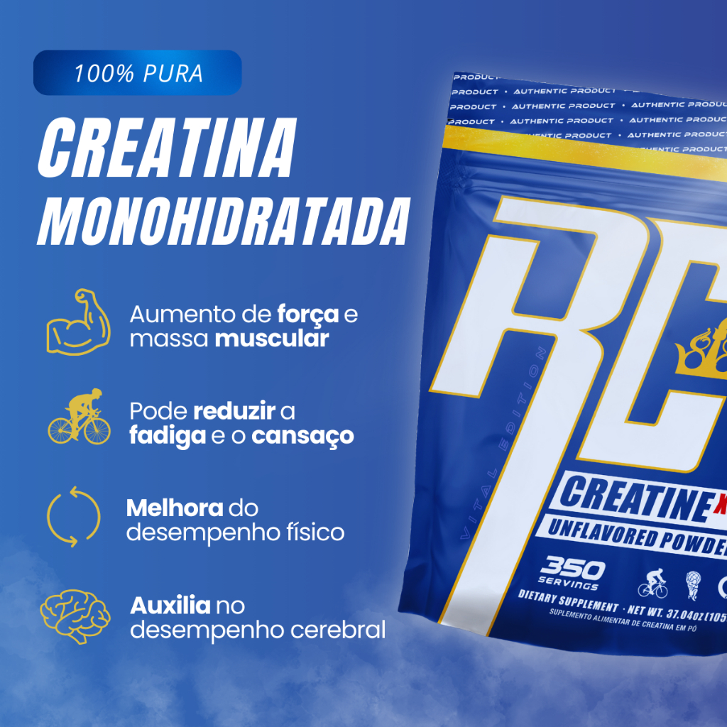 Detalhes do Creatina Pura Monohidratada 1kg Importada Ronnie Coleman Sache 1050g Refil