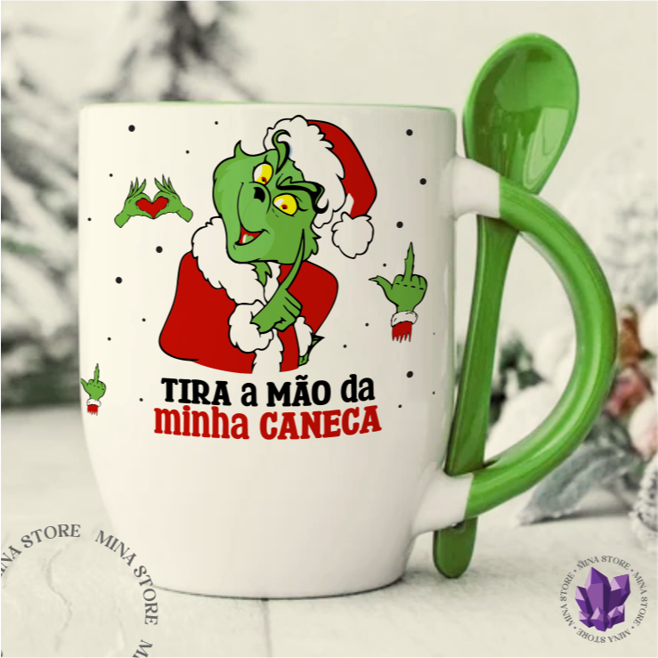 Caneca de Cerâmica Grinch Natal Tira a Mão da Minha Caneca