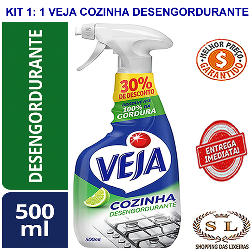 Veja Cozinha Desengordurante Gatilho de Limão 500ml, Veja Multiuso Cozinha Limão Spray 500 ml.