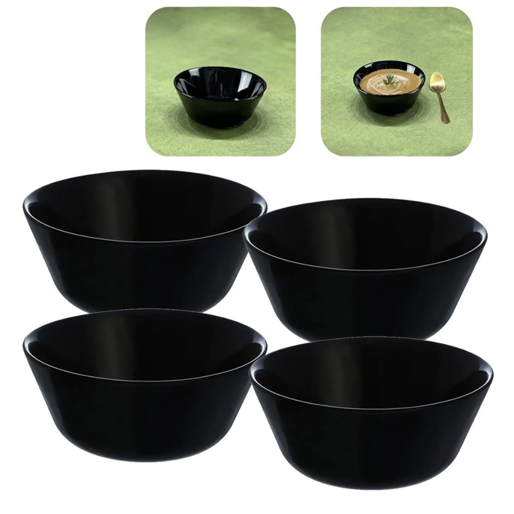 Jogo 4 Tigelas Bowl De Vidro Opalino Preto Mesa Posta 250ml Cumbuca Saladeira Luxo Flare Haüskraft
