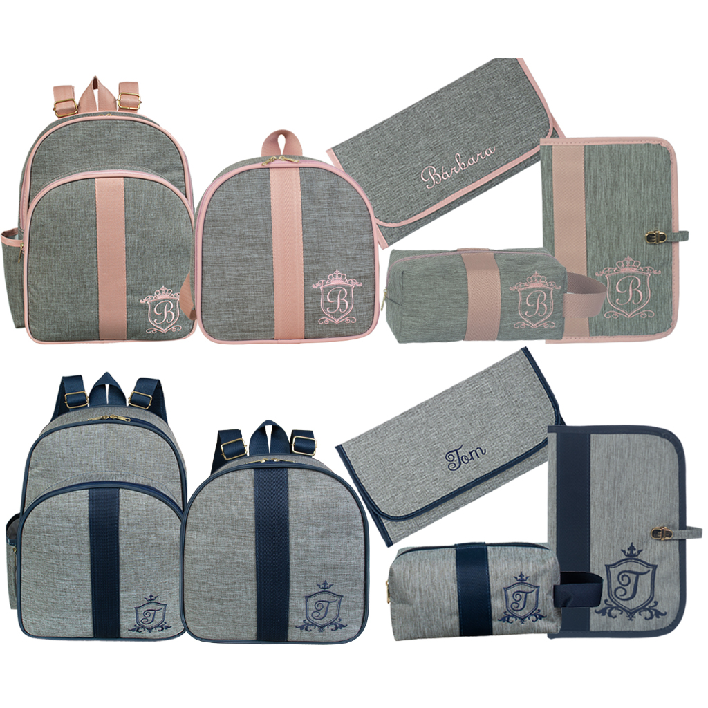 Kit de maternidade mochila, lancheira, porta-documento, trocador e nécessaire personaliza…
