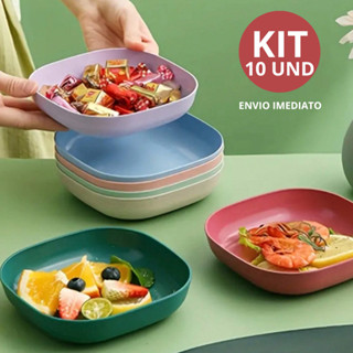 Kit Com10 Pratos Plásticos Reutilizaveis Duros Com Suporte Cozinha Casa em Oferta na Shopee