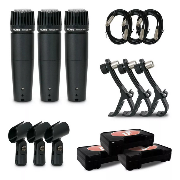 Kit Arcano 3 Microfones Dinâmicos Renius-7 Ppd Xlr-xlr em Oferta na Shopee