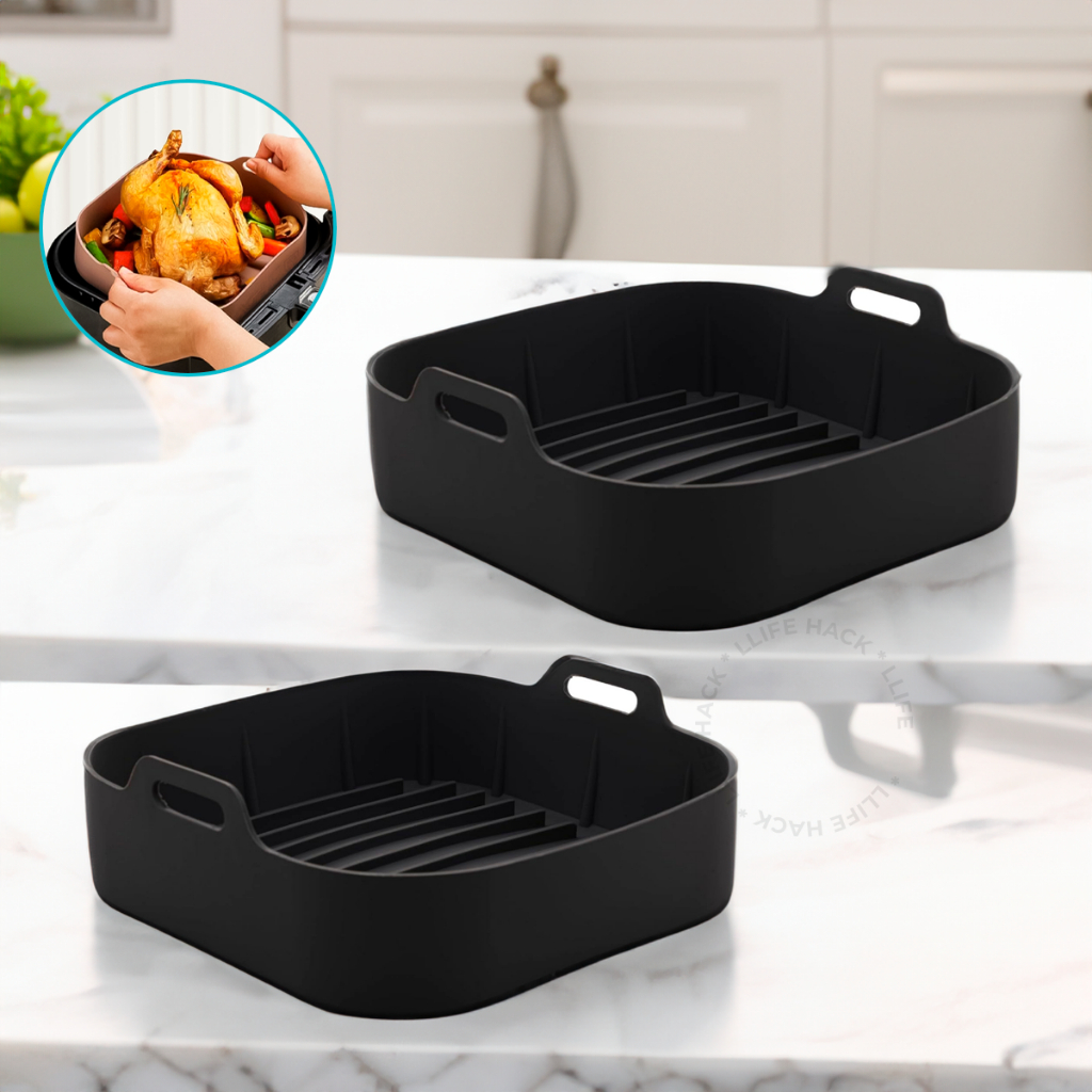 Kit 2 Forma De Silicone Quadrada Air fryer Antiaderente Cesto Silicone Fritadeira Elétrica Grande