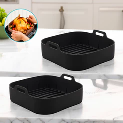 Kit 2 Forma De Silicone Quadrada Air fryer Antiaderente Cesto Silicone Fritadeira Elétrica Grande