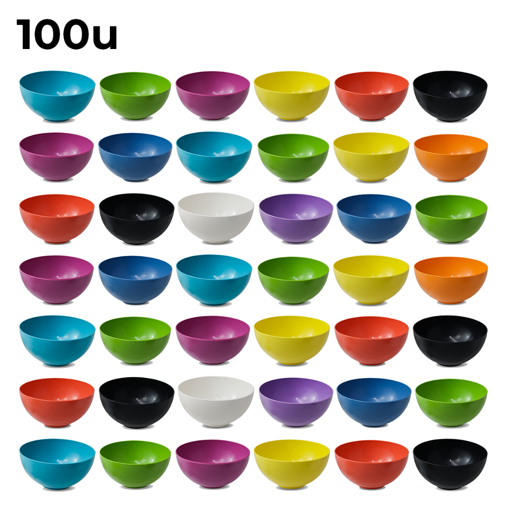 Kit 100 Potes Cozinha 380ml Tigelas Cumbucas Bowls Plástico Colorido Vivas Açaí Sorvete Doce Salgado