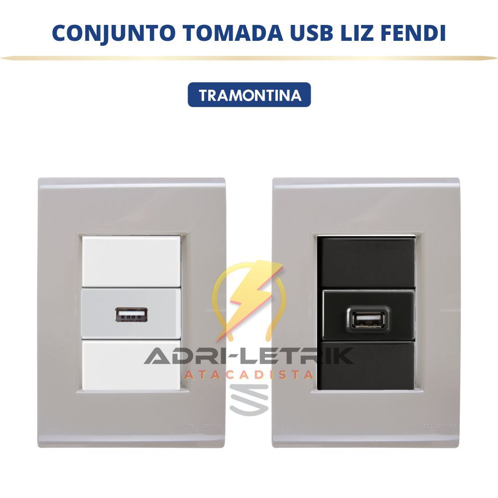 CONJUNTO TOMADA USB LIZ FENDI COM GRAFITE / FENDI COM BRANCO TRAMONTINA