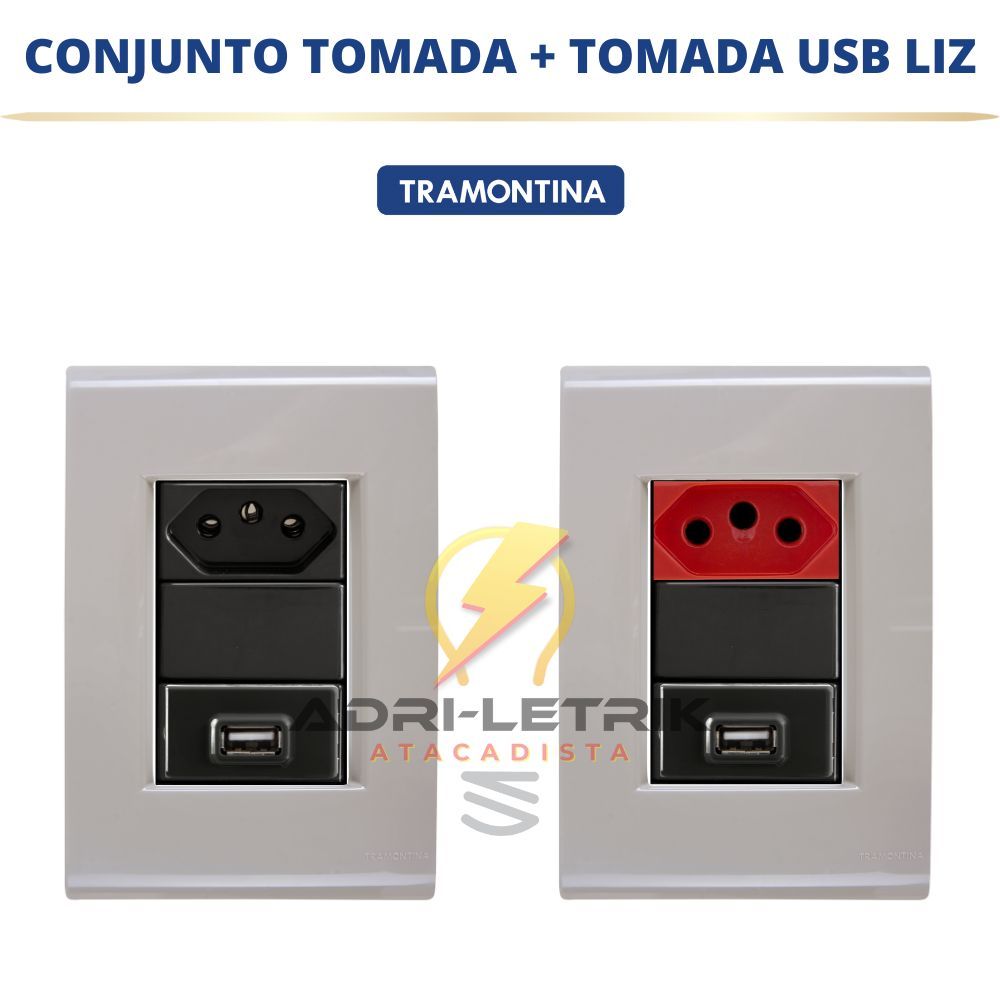 CONJUNTO TOMADA 10A, 20A 20A VERMELHA + USB LIZ FENDI COM GRAFITE TRAMONTINA