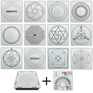 Kit Caixa + 12 Principais Gráficos Radiônicos MDF BRANCO 3mm 20x20cm + Relógio com Prancha Francesa em Oferta na Shopee