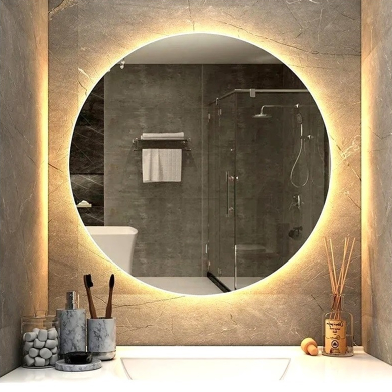 ESPELHO REDONDO DE LED SEM FIO, COM BOTÃO, 60CM 50CM, COM SUPORTE INCLUSO, BANHEIRO DECORAÇÃO LAVABO em Oferta na Shopee