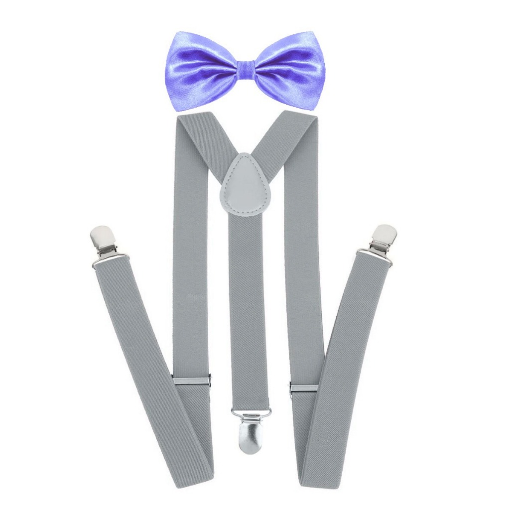 Kit Suspensório Cinza Claro + Gravata Borboleta Lilás K:244/247