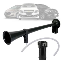 Buzina Ar Eletropneumática 1 Corneta Preta Com Compressor 12V Caminhao Barco Lancha Carro Automotiva