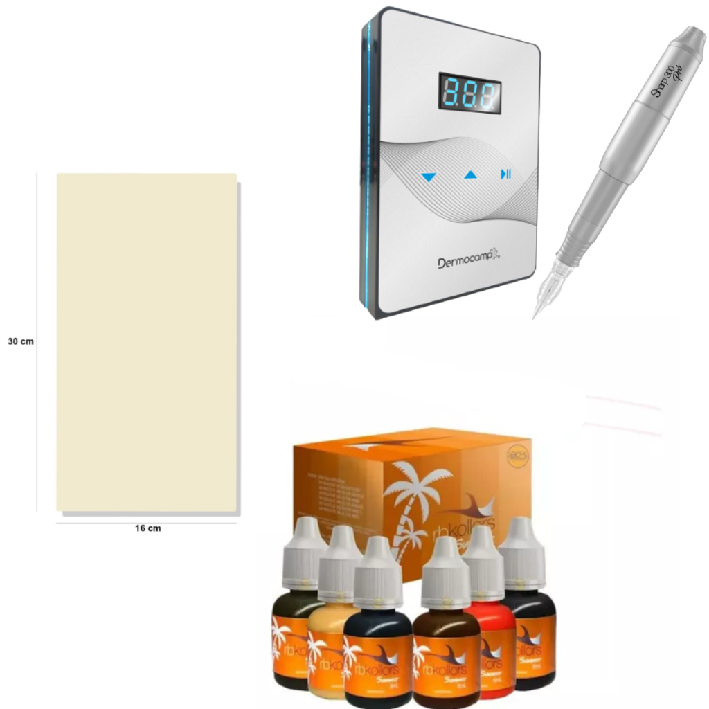 Dermografo Slim + 6 Pigmento Para Treino E Pele Sintética