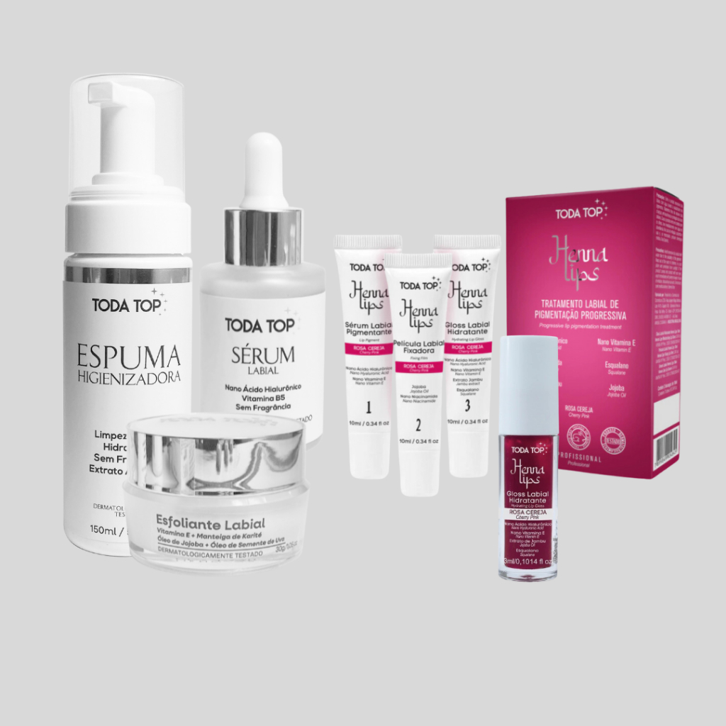 Kit Henna Labial Rosa cereja + Preparadores