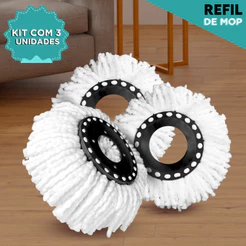 Kit 3 Unidades Refil De Poliéster Para Mop Giratório - AV