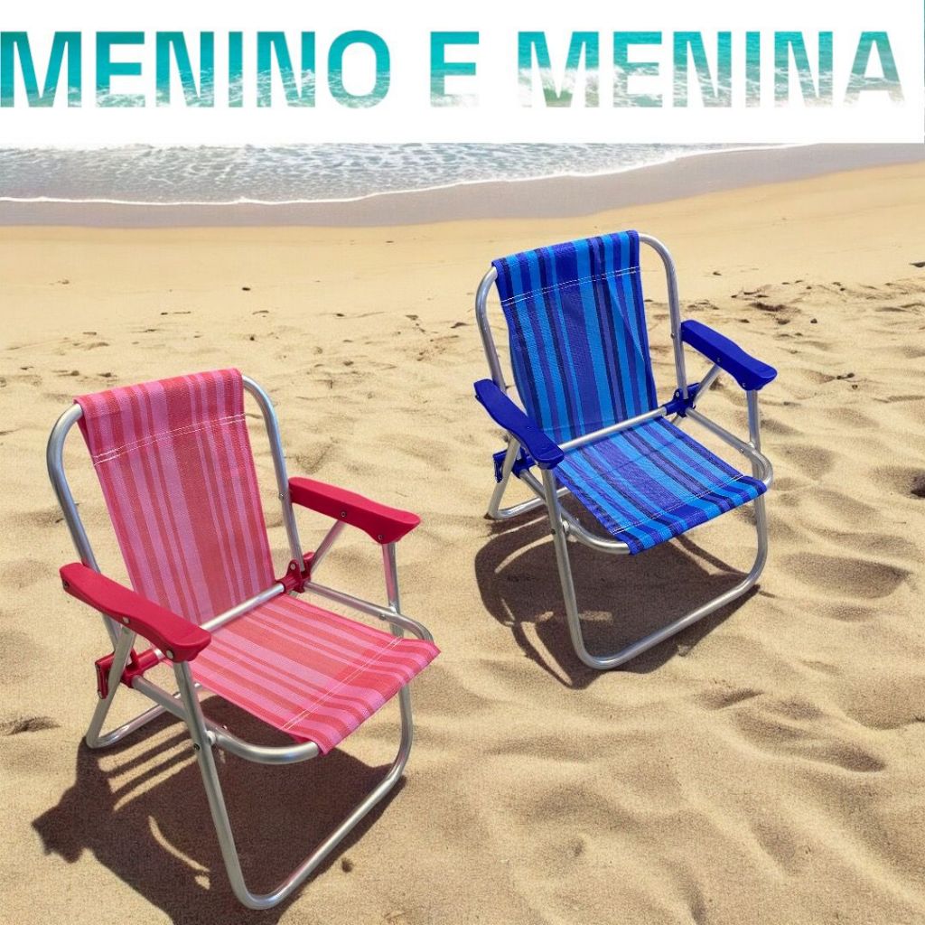 Cadeira de Praia infantil Aluminio Azul ou Rosa -  Belfix -PR